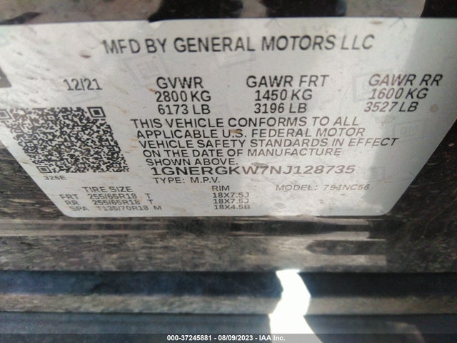 Chevrolet Traverse Lt Cloth 2022 1GNERGKW7NJ128735 Image 15