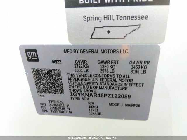 1GYKNAR46PZ122089 Cadillac Xt5 Fwd Luxury