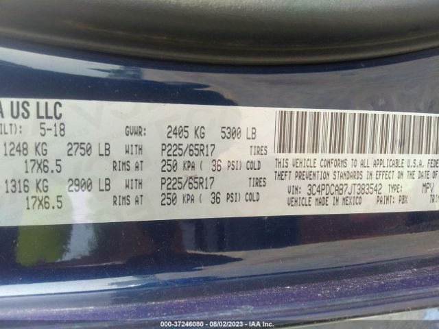 3C4PDCAB7JT383542 Dodge JOURNEY SE