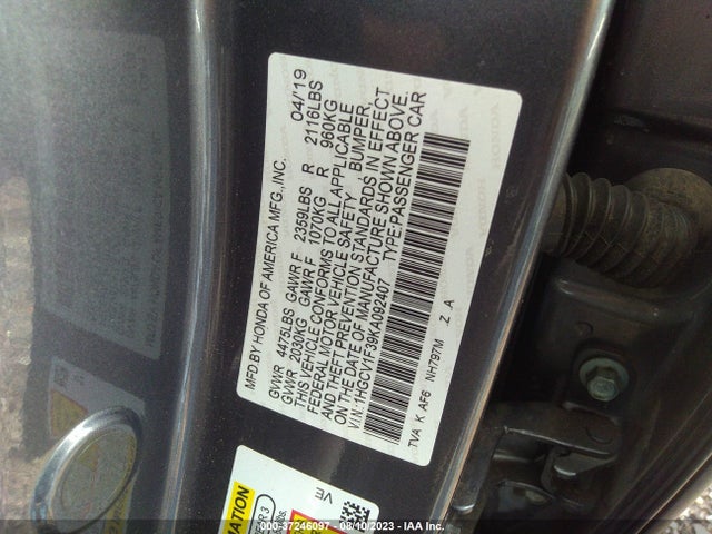 Honda Accord Sedan Sport 1.5t 2019 1HGCV1F39KA092407 Image 9