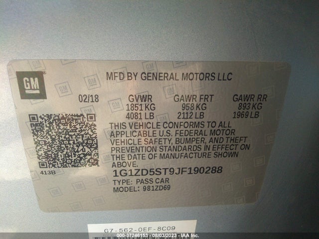 Chevrolet MALIBU LT 2018 1G1ZD5ST9JF190288 Image 9