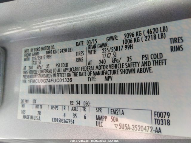 1FMCU0G74FUC01336 Ford ESCAPE SE