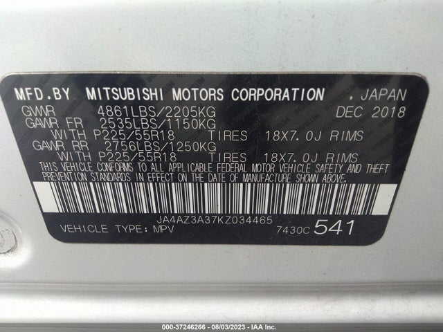 JA4AZ3A37KZ034465 Mitsubishi Outlander Es/se/sel/le