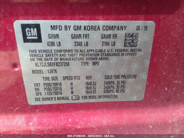 Chevrolet Trax Lt 2015 KL7CJLSBXFB237258 Image 9