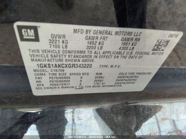 1GKS1AKCXGR343220 GMC YUKON SLE