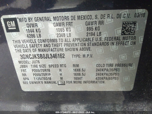 Chevrolet TRAX LS 2018 3GNCJKSB0JL346162 Image 9