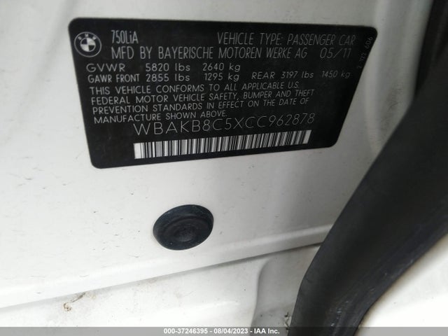 2012 BMW 7 SERIES 750LI VIN: WBAKB8C5XCC962878