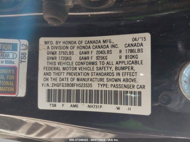 Honda Civic Coupe Ex-l 2015 2HGFG3B08FH523535 Image 9