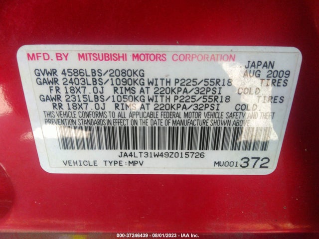 2009 MITSUBISHI OUTLANDER SE VIN: JA4LT31W49Z015726