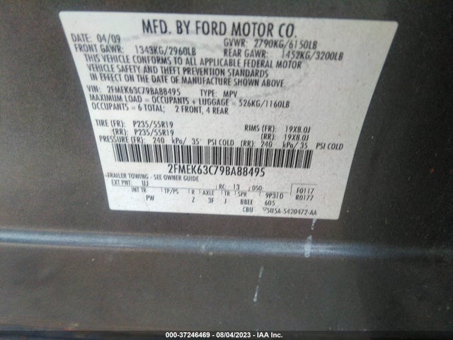 2009 FORD FLEX LIMITED VIN: 2FMEK63C79BA88495