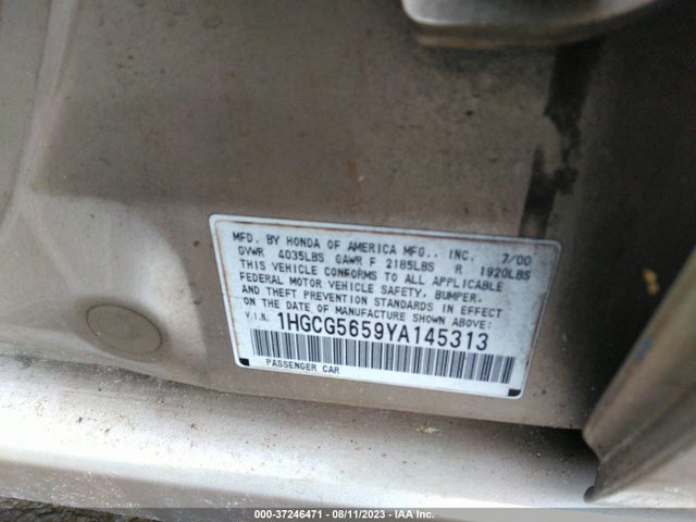 2000 HONDA ACCORD SDN EX VIN: 1HGCG5659YA145313