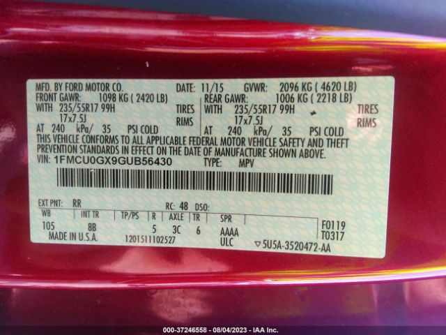 1FMCU0GX9GUB56430 Ford ESCAPE SE
