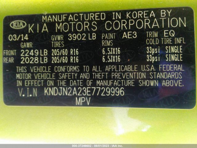 KNDJN2A23E7729996 KIA Soul Base