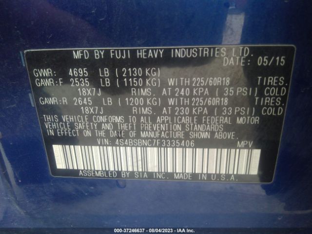4S4BSBNC7F3335406 Subaru Outback 2.5i Limited