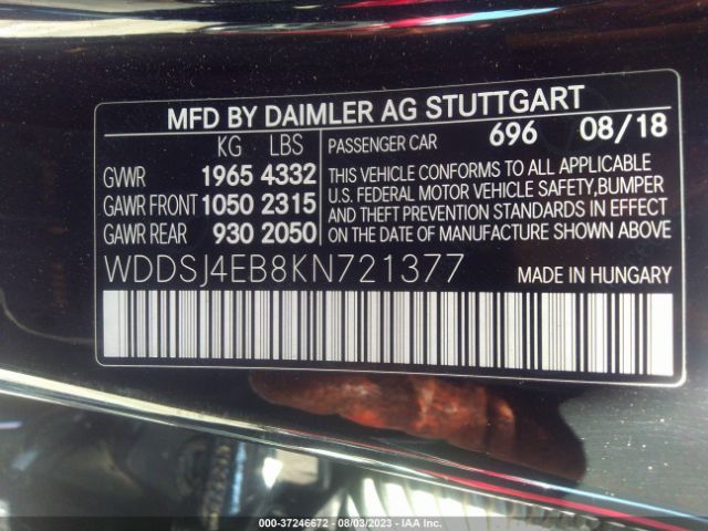 WDDSJ4EB8KN721377 Mercedes-Benz Cla Cla 250