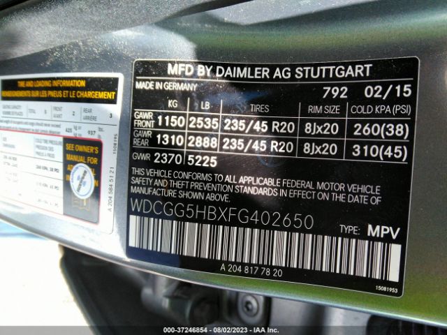 WDCGG5HBXFG402650 Mercedes-Benz Glk-class Glk 350