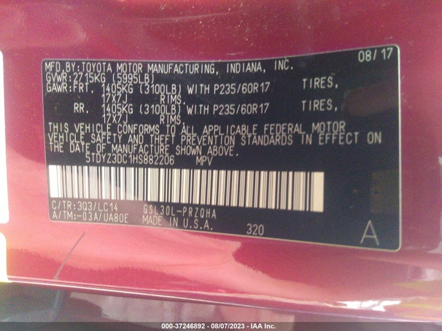 Toyota Sienna Xle Auto Access 2017 5TDYZ3DC1HS882206 Image 9
