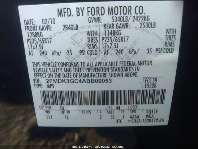 2010 FORD EDGE SE VIN: 2FMDK3GC4ABB09053