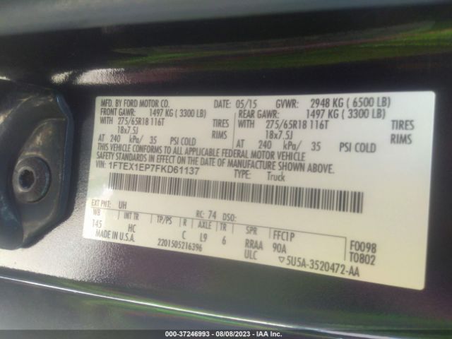 1FTEX1EP7FKD61137 Ford F-150 Xlt/xl/lariat