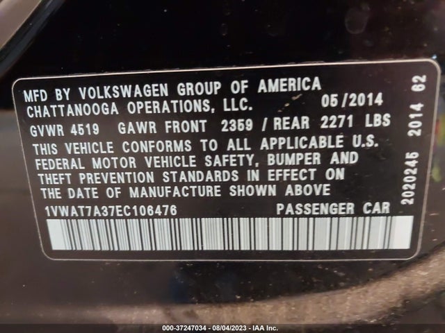1VWAT7A37EC106476 Volkswagen PASSAT S