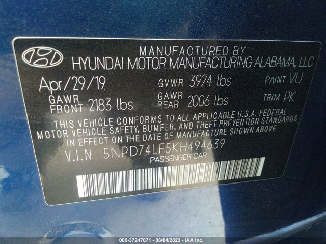 Hyundai ELANTRA SE 2019 5NPD74LF5KH494639 Image 9