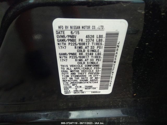 JN8AS5MV2FW767344 Nissan Rogue Select S