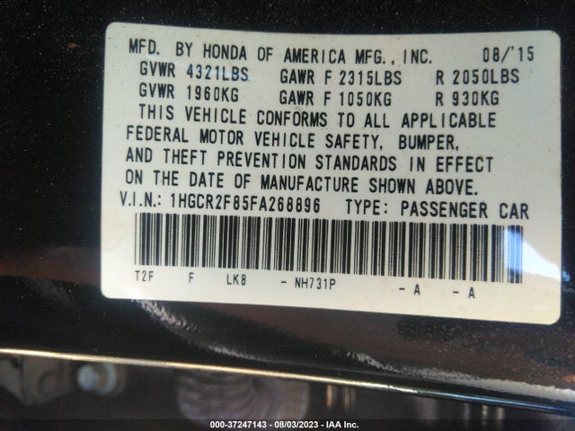 Honda Accord Sedan Ex-l 2015 1HGCR2F85FA268896 Image 15