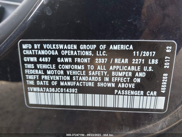 1VWBA7A36JC014392 Volkswagen Passat 2.0t Se