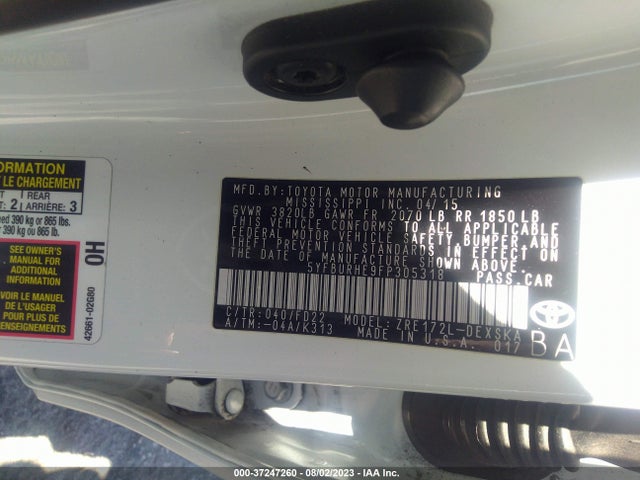 Toyota Corolla L/le/s/s Plus/le Plus 2015 5YFBURHE9FP305318 Image 9