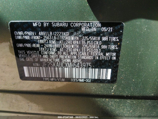 JF2SKAUCXMH543975 Subaru Forester Limited