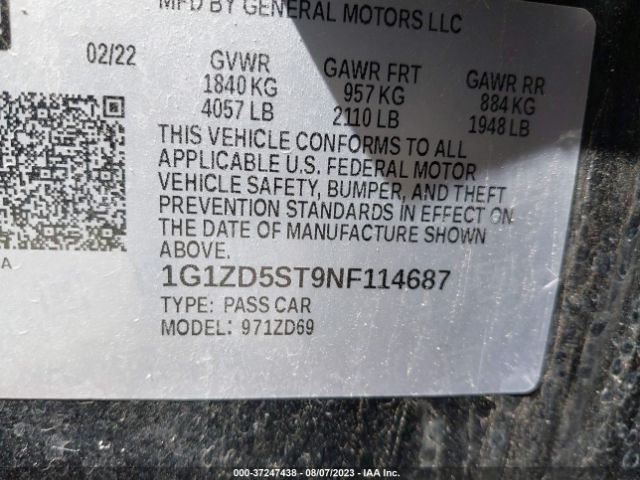 1G1ZD5ST9NF114687 Chevrolet Malibu Fwd Lt