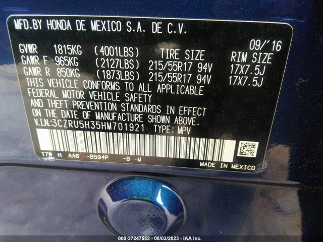 Honda HR-V LX 2017 3CZRU5H35HM701921 Image 9
