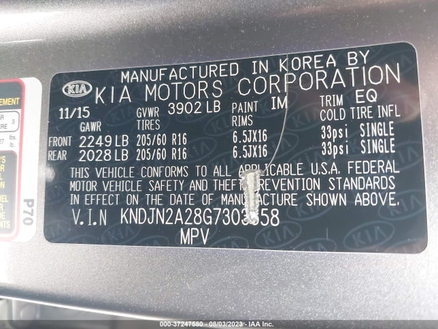 KIA Soul Base 2016 KNDJN2A28G7303658 Image 9