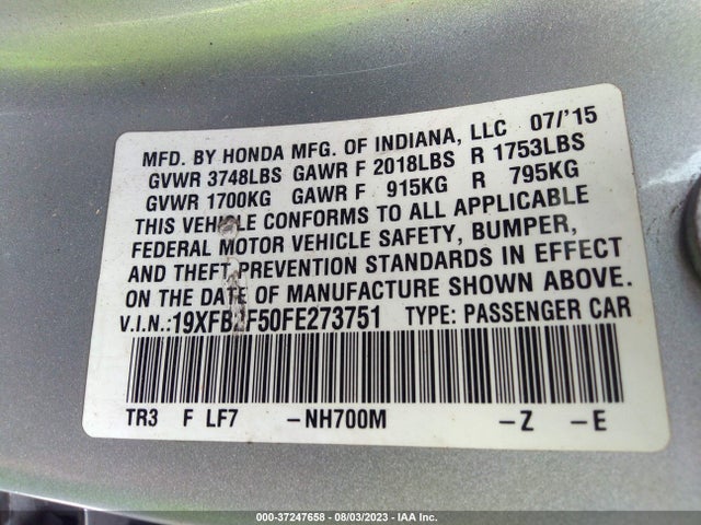 Honda Civic Sedan Lx 2015 19XFB2F50FE273751 Image 9