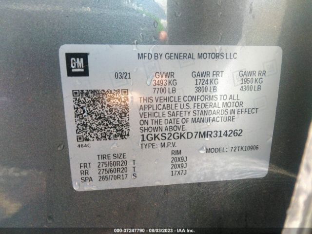 1GKS2GKD7MR314262 GMC Yukon Xl Slt