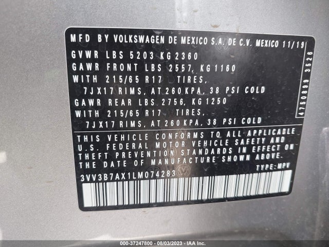 3VV3B7AX1LM074283 Volkswagen TIGUAN SE