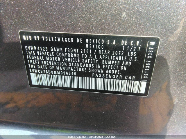 3VWC57BU6MM096546 Volkswagen Jetta S/se/r-line