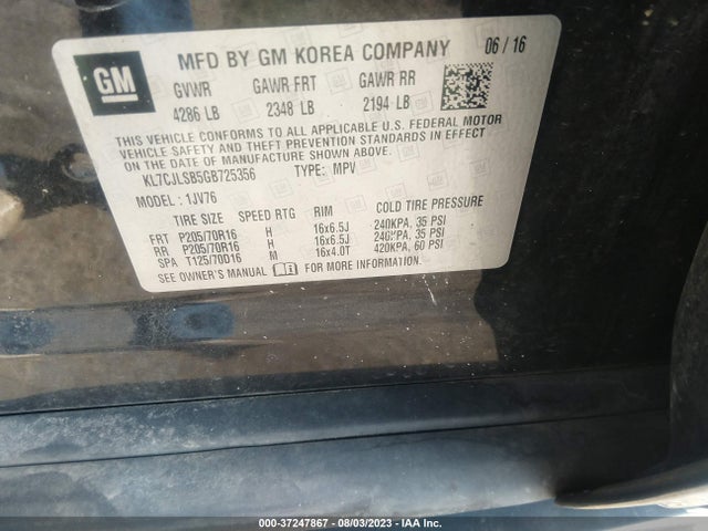 Chevrolet Trax Lt 2016 KL7CJLSB5GB725356 Image 9