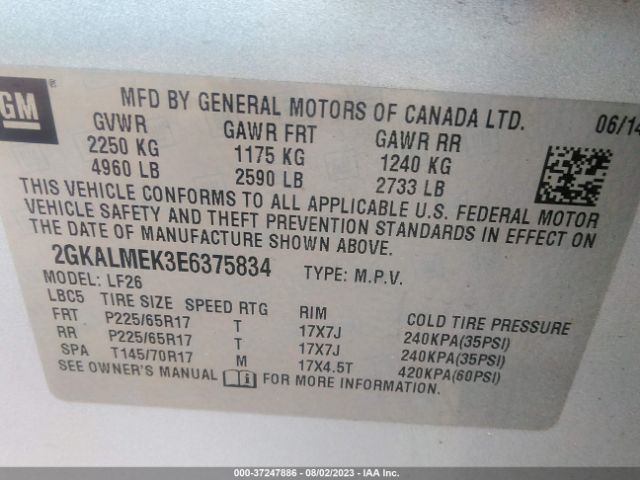 2GKALMEK3E6375834 GMC Terrain Sle