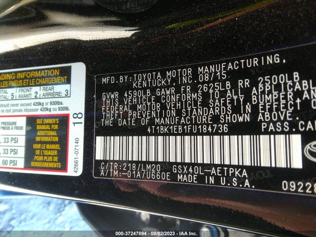 Toyota AVALON LIMITED 2015 4T1BK1EB1FU184736 Image 15