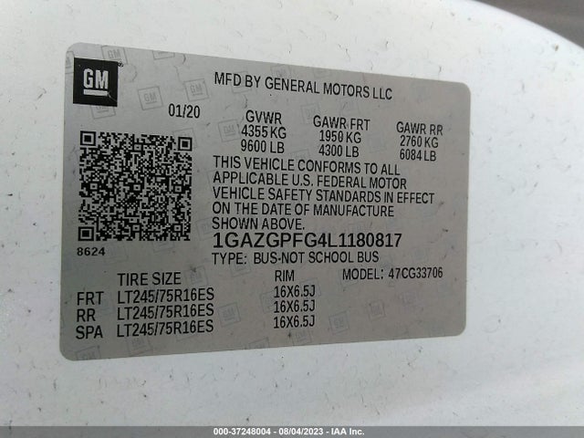Chevrolet Express Passenger Lt 2020 1GAZGPFG4L1180817 Image 9
