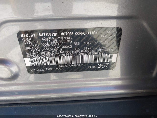 JA4AP3AU0HZ007521 Mitsubishi Outlander Sport 2.0