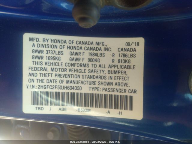 2HGFC2F50JH604050 Honda Civic Sedan Lx
