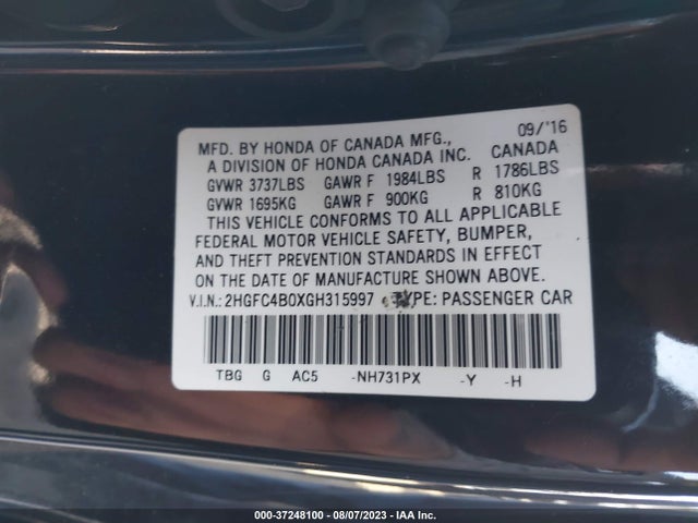 Honda Civic Coupe Lx-p 2016 2HGFC4B0XGH315997 Image 9