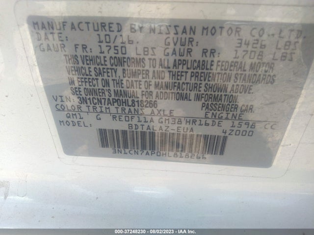 Nissan Versa Sedan S Plus 2017 3N1CN7AP0HL818266 Image 15