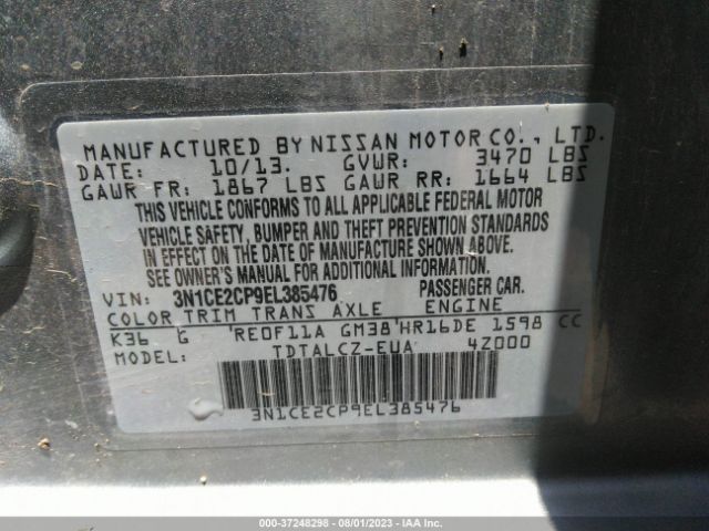 3N1CE2CP9EL385476 Nissan Versa Note S Plus