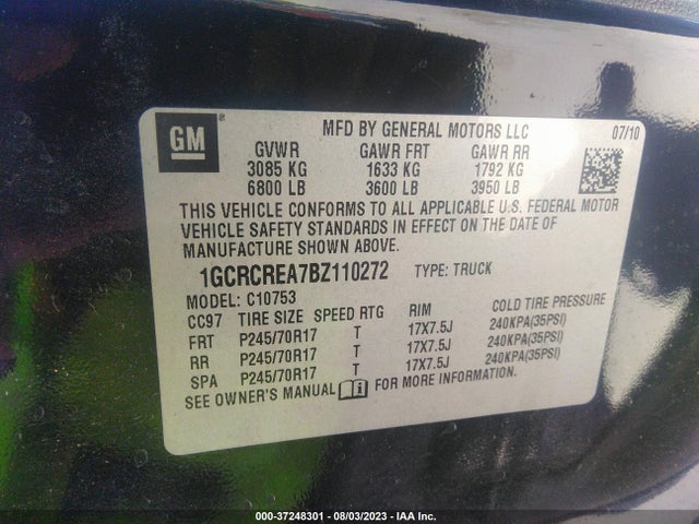 2011 CHEVROLET SILVERADO 1500 LS VIN: 1GCRCREA7BZ110272