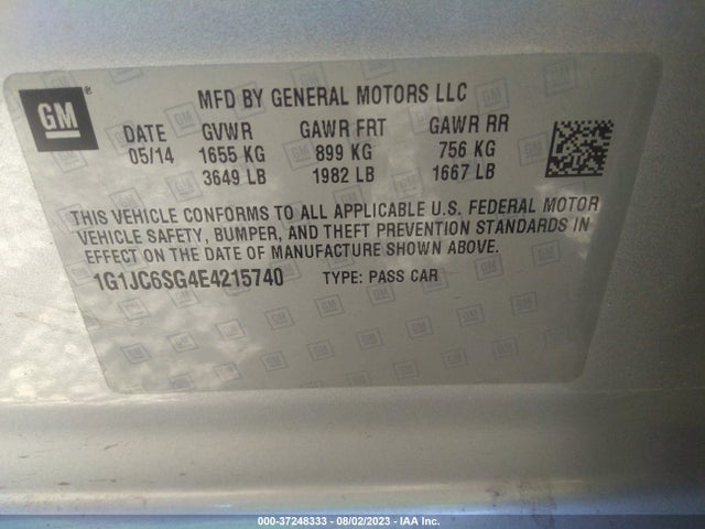 Chevrolet Sonic Lt Auto 2014 1G1JC6SG4E4215740 Image 9