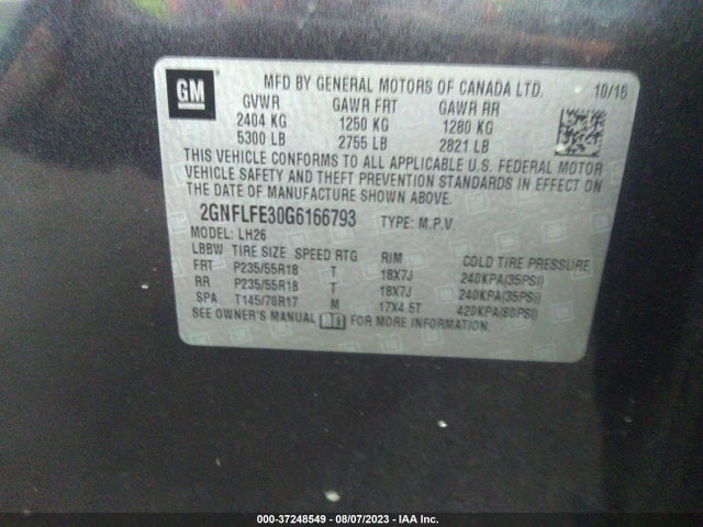 Chevrolet EQUINOX LT 2016 2GNFLFE30G6166793 Image 9