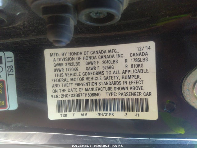 Honda Civic Coupe Ex 2015 2HGFG3B87FH508840 Image 9
